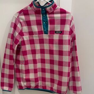 Lands' End Pink and White Check Pullover Fleece with Teal Trim
